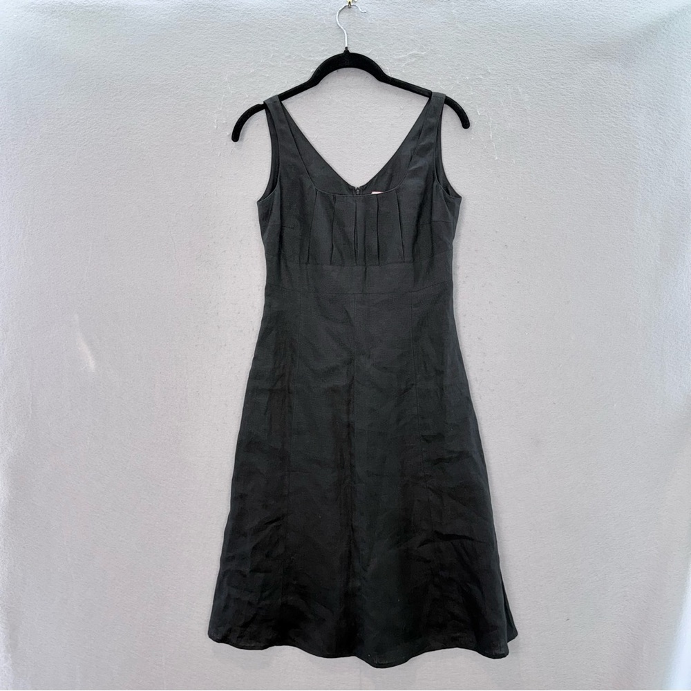 Max & Co. women’s 100% linen sleeveless Midi Dress A-line square neck black SZ 4